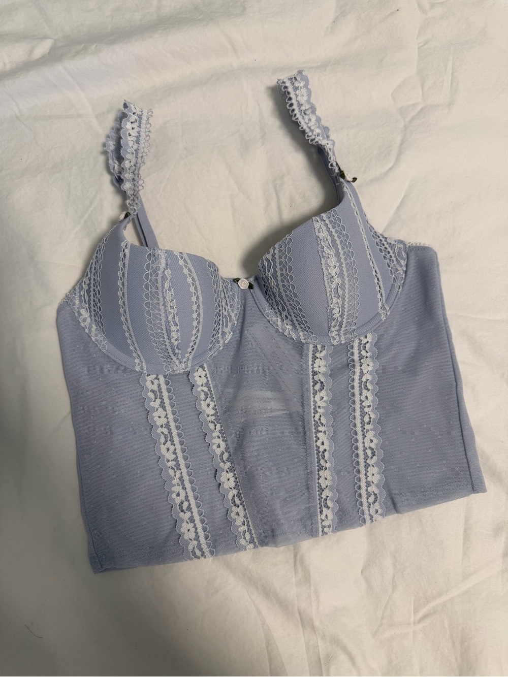 Victoria's Secret Light Blue Lace Trim Crop Top